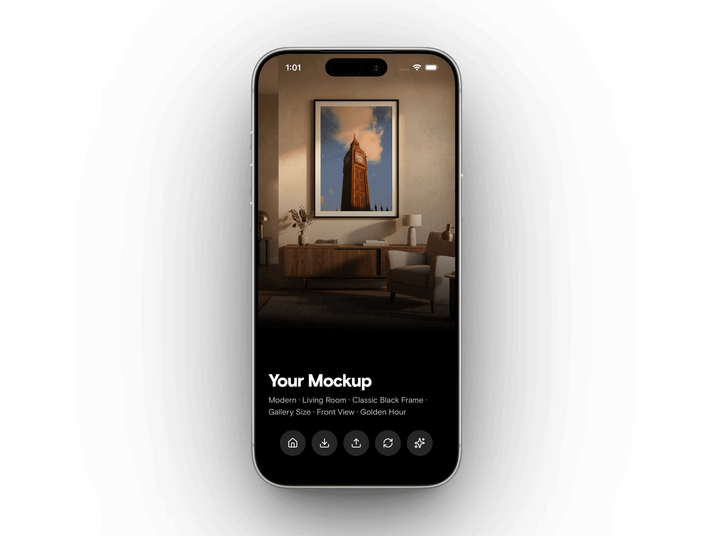 iPhone showing generated mockup result